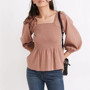 Madewell Lucie Smocked Peplum Top